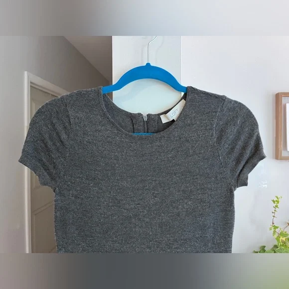 LOFT Gray Short Sleeve Wool Blend Peplum Mini Dress - Picture 3 of 6